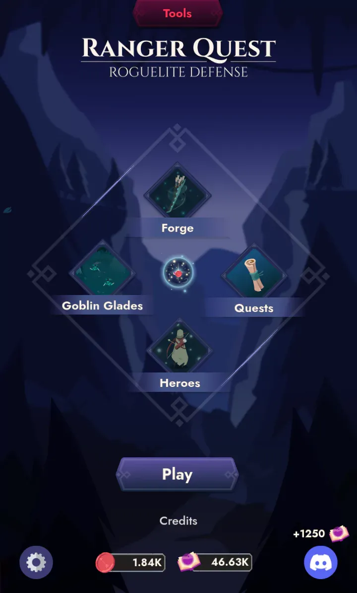A screenshot of Ranger Quest's main menu, showing the new quests button.