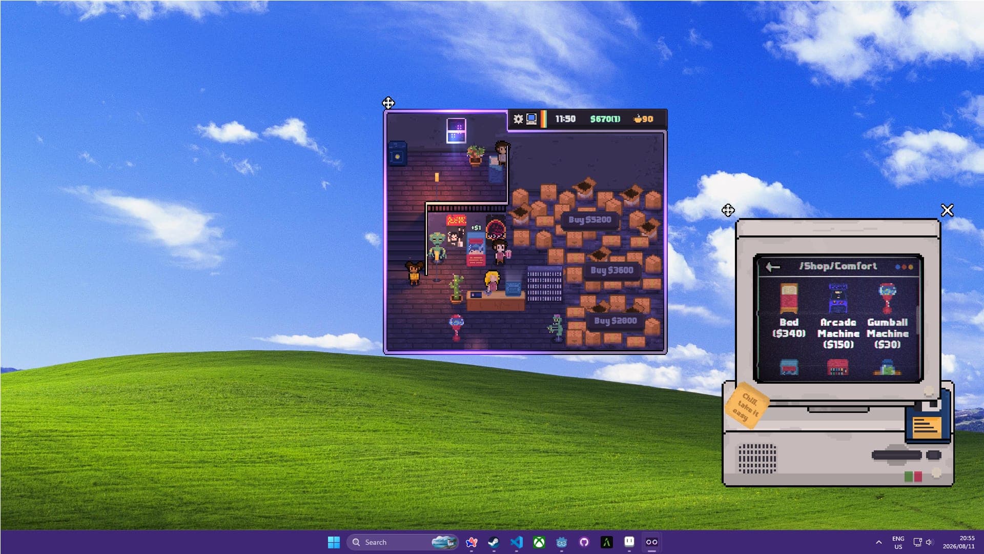 The safe minigame, a small safe and a note telling the player to deposit the day's earnings.